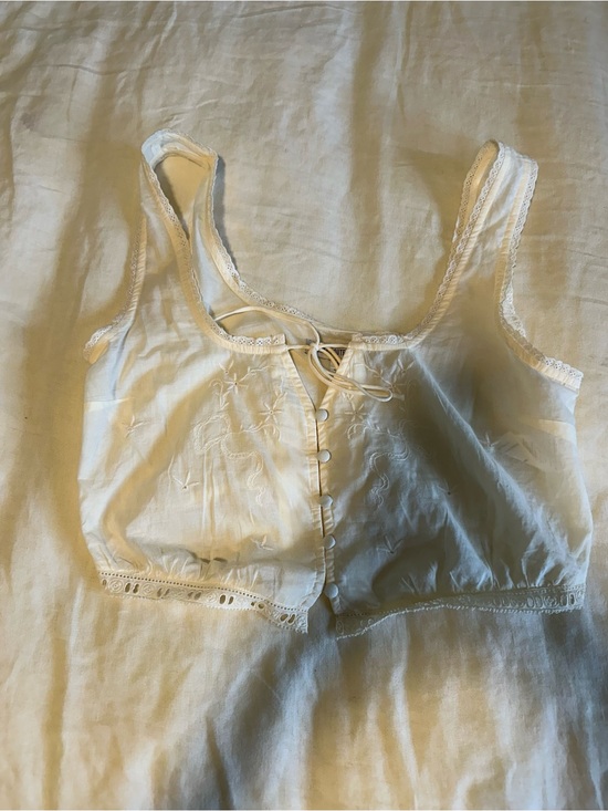 Urban Outfitters Tops - Urban Outfitters Cream Lace-Trim Tank Crop Top